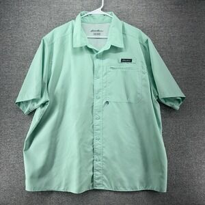 Eddie Bauer‎ Shirt Men Size XXL Fishing Vented Green Short Sleeve